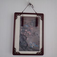 陳培秋作「春花三悦図」木製額　複製画　和風インテリア額　中国？の画像