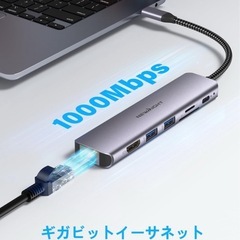 USB C ハブ 7-in-1アダプタ lan hdmi type-c ドッキングステーション ギガビットイーサネット Type-C PD 100W 急速充電 4K@30HZ HDMI 2*USB3.0 高速データ転送 SD/TFカード Macbook proなど対応 轻量 (グレーUSBハブ7-in-1)の画像