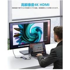 USB C ハブ 7-in-1アダプタ lan hdmi type-c ドッキングステーション ギガビットイーサネット Type-C PD 100W 急速充電 4K@30HZ HDMI 2*USB3.0 高速データ転送 SD/TFカード Macbook proなど対応 轻量 (グレーUSBハブ7-in-1)の画像