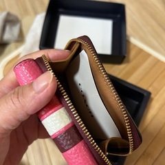 COACH( 未使用)　コーチ　ストライプカラーブロック　三つ折り財布　レザー　ピンクの画像