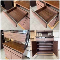 【超美品‼️】ニトリ 85cm幅ダイニングボード カップボード 食器棚 キッチン収納家具 木目調ダークブラウン♪の画像