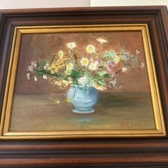 昭和レトロ 花瓶の花束 油絵 油彩画 絵画 アート 壁掛け 壁飾り 額装 額縁の画像