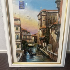 油絵　ベネチアの風景　絵画　額付きの画像