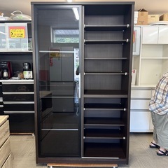【超美品‼️】大川家具 120cm幅ダイニングボード 食器棚 キッチン収納家具 木目調ダークブラウン♪の画像