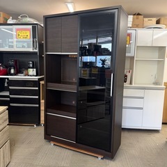 【超美品‼️】大川家具 120cm幅ダイニングボード 食器棚 キッチン収納家具 木目調ダークブラウン♪の画像