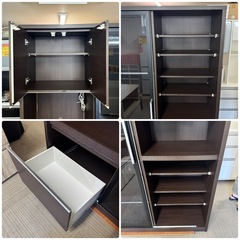 【超美品‼️】大川家具 120cm幅ダイニングボード 食器棚 キッチン収納家具 木目調ダークブラウン♪の画像