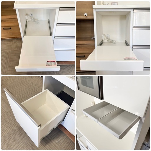 【美品‼️】ニトリ 90cm幅キッチンボード 食器棚 収納家具 鏡面仕上げホワイト♪