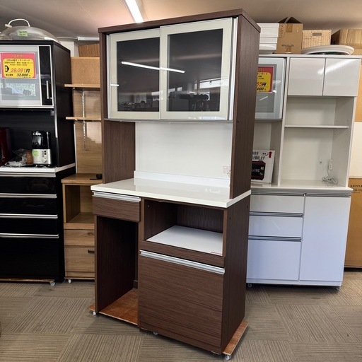 【超美品‼️】定価104,000円♪ ニトリ 100cm幅キッチンボード(リガーレ100KB) 食器棚 収納家具 木目調ミドルブラウン♪