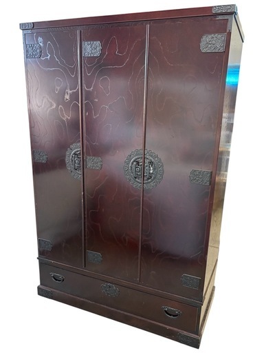 NO.2583 肥前欅工芸 民芸家具 箪笥 タンス 上下分割式 鍵付き 収納 家具 中古