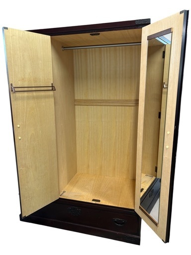 NO.2583 肥前欅工芸 民芸家具 箪笥 タンス 上下分割式 鍵付き 収納 家具 中古
