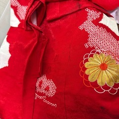 豪華刺繍＋絞り入り 赤の正絹着物 七五三・お宮参りにの画像