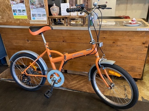 【前後タイヤ・チューブ新品！】外装3段　20インチ折りたたみ自転車　オレンジ