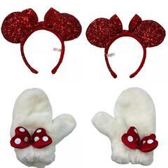 186000 現状品 Disney ディズニー 3点 ミニー ミトン手袋 まとめ売り カチューシャ 美品 冬 スパンコール [0000000001237]の画像