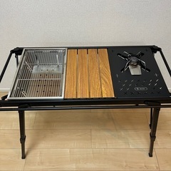 【3点セット】IGT規格対応 モジュール式アイアングリルテーブル＋BBQグリル＋天板シングルバーナー取り付け テーブルラックの画像
