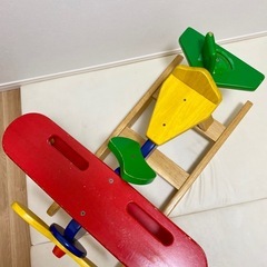 【希少】木製 飛行機 シーソー おもちゃ バランス 木馬　ロッキングホース　乗用の画像