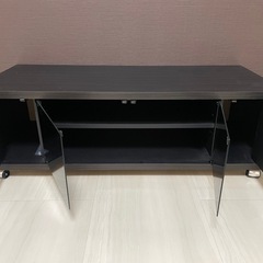 【美品】TEMPERED テレビボード W100×D29×34cm ブラック ガラス テレビ台 キャスター付き 25b菊TKの画像