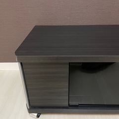 【美品】TEMPERED テレビボード W100×D29×34cm ブラック ガラス テレビ台 キャスター付き 25b菊TKの画像