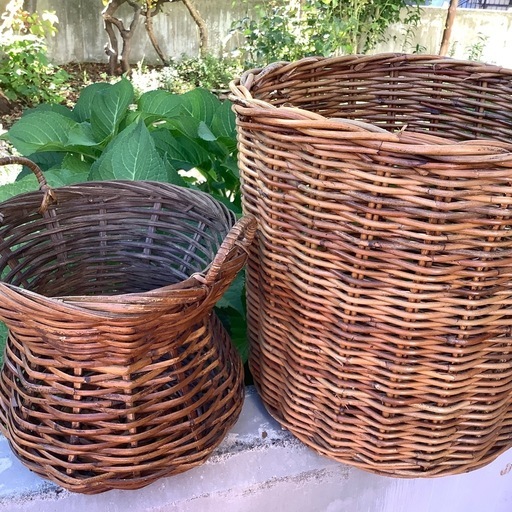 籐鉢カバー　アラログ鉢カバー　プランターカバー　花器　竹製　レトロ　かご　ゴミ箱