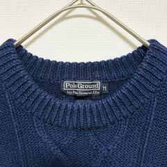 【美品 / Polo Ground】ケ－ブルニット ウール100％ M 紺色の画像