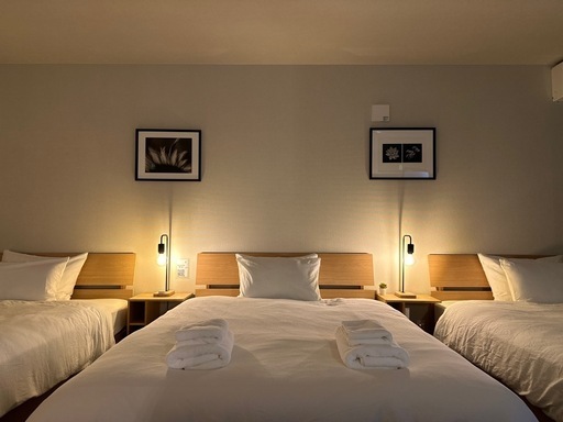 【ダブルベッド】【フレーム&マットレスセット】1年半民泊で使用。片面未使用