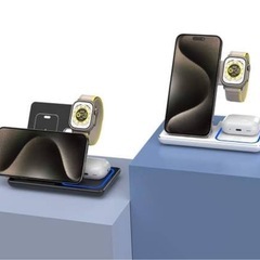 3in1 ワイヤレス充電器 おりたたみ 3台同時 iphone airpods applewatch 急速充電 Magsafe対応 の画像