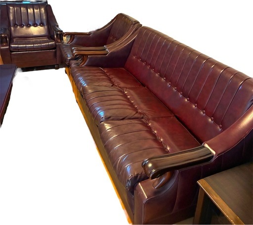 レザーソファ ブラウン ３人掛け　ミッドセンチュリー