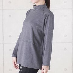 【日本製-新品-検品済】ギャザーハイネック切り換えカットソー（チャコールグレー）の画像
