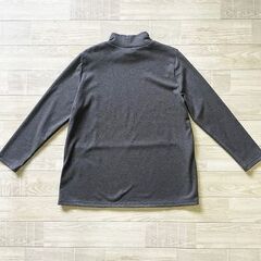 【日本製-新品-検品済】ギャザーハイネック切り換えカットソー（チャコールグレー）の画像