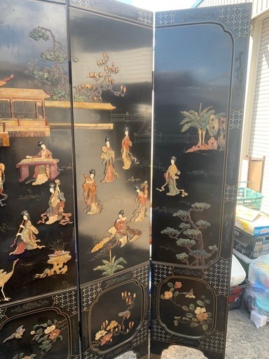 中国絵　石張屏風　