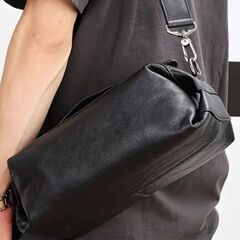 ■新品■ブラックレザーショルダーバッグ 28cm の画像