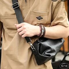 ■新品■ブラックレザーショルダーバッグ 28cm の画像