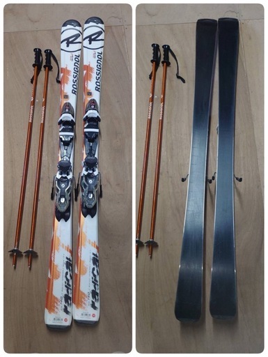 ●24) ROSSIGNOL radical j 140cm  107/67/94 12M スキー板 /ビンディング / ポール 101cm 3点セット  比較的綺麗め 中古 ③