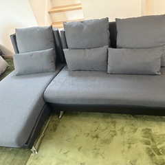 美品⭐️布張りカウチソファ 3人掛け  クッション付きの画像