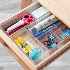 透明プラスチック製引き出しオーガナイザートレイ メイクアップ/キッチン用品/ジュエリー/ガジェット用 14個パックの画像
