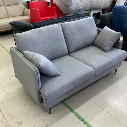 中古品　コンパクト2人掛けソファー　ラブソファー　グレー　1400mm 公田店