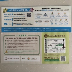アンダのおうちクーポン　かえるジャンボ宝くじ (割引券)・しゅみの森大人90分招待券の画像