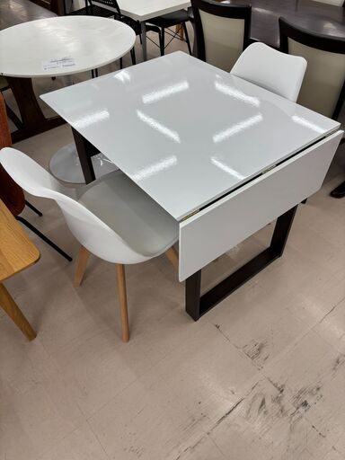 リユースのサカイ栃木店★ジモティ割あり★  ダイニングセット ホワイト×ダークブラウン W92～120×D75×H69 クリーニング済み TC10822