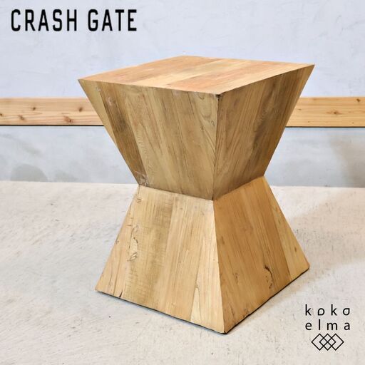 CRASH GATE(クラッシュゲート)/knot antiquesのリボン サイドテーブルです。丸太をざっくりカットしたような無骨さ溢れるニレ古材を使用したローテーブルはスツールや花台、飾り棚にも♪