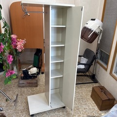 ミラー付きハンガーラック白の画像