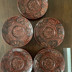 鎌倉彫・茶託×5の画像