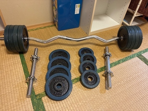 ダンベルシャフト(スクリュー)(プレート55キロ)とWシャフト(スプリングストッパー付き)
