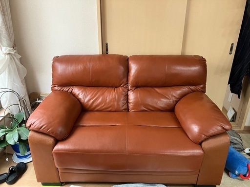 二人掛け　本革ソファー
