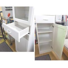 食器棚 幅40㎝ 高さ180㎝ スリム キッチン収納 ホワイト セシルナ カップボード 西岡店の画像