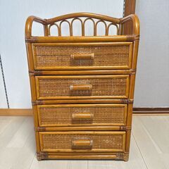 藤 ラタン チェスト アンティーク たんす 4段チェスト 棚の画像