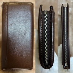未使用品タケオキクチL字型ファスナー付き長財布L字ラウンドファスナー長財布ラウンドジップメンズ男性用紳士ダークブラウン焦茶色の画像