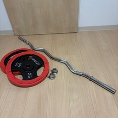 筋トレ、プレート10kg 2枚＋Wバーセットの画像