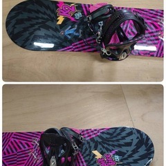 ● H) K2 Spit fire 138cm スノーボード  ビンディング レディース  2点セット マゼンタ ピンク×黒 中古 ③の画像