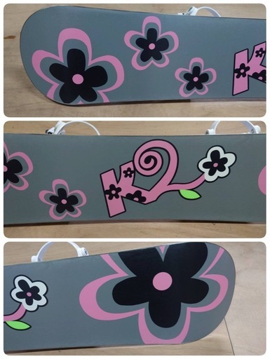 ● I) K2 Flower dew 144cm スノーボード  Head ビンディング レディース  2点セット リアル 花柄×黒 中古 ③