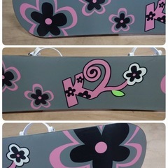 ● I) K2 Flower dew 144cm スノーボード  Head ビンディング レディース  2点セット リアル 花柄×黒 中古 ③の画像
