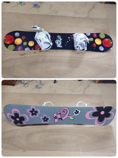 ● I) K2 Flower dew 144cm スノーボード  Head ビンディング レディース  2点セット リアル 花柄×黒 中古 ③